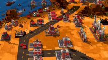 9-Bit Armies launches on Steam - Several red buildings in a base reminiscent of classic Command and Conquer.