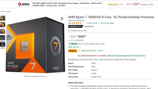 AMD Ryzen 7 7800X3D Amazon deal