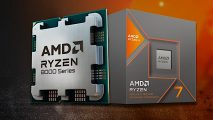 AMD Ryzen 8000 series CPU (left) next to retail packaging (right)
