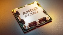 An AMD Ryzen processor lit up in an orange hue