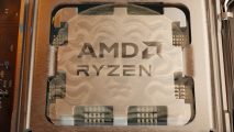An AMD Ryzen processor, with a semi-transparent visage of Medusa on its heat spreader