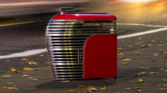 A red PC which looks like the front of a 1930s car