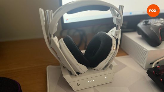Astro A50X review - a shot of the headset in its cradle