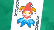 Balatro Steam out now: a Joker card on a green background