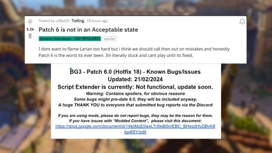 Baldur's Gate 3 patch 6 bugs: images from google docs and Reddit
