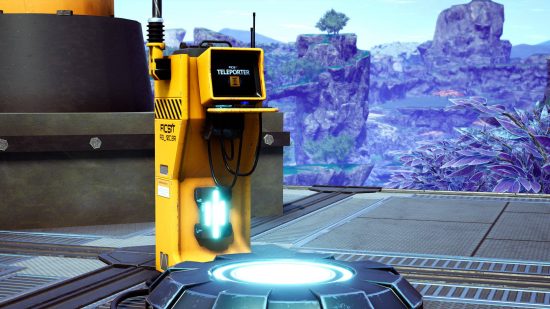 A teleporter waiting to be used to transport a player, is one of the best Satisfactory mods.