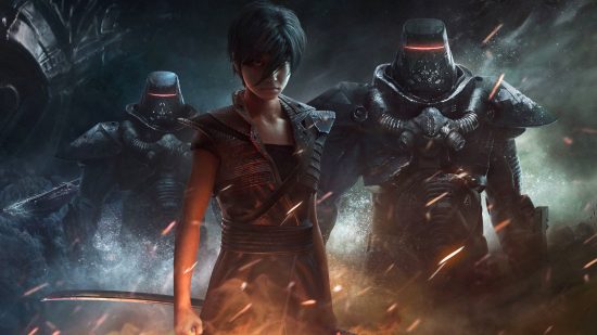 Beyond Good and Evil 2 release date: a brooding image of Jade flanked by two soldiers with dark visors.