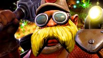 Deep Rock Galactic Survivor is out today on Steam - A dwarven engineer with a cap, goggles, and a large blonde beard.