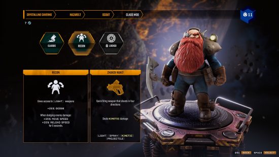Deep Rock Galactic Survivor classes: a gruff looking fictional drawf with a long thick red beard.