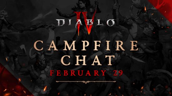 Diablo 4 Lagerfeuer-Chat – Blizzard-Artwork zum neuen Entwickler-Roundtable für den 29. Februar.