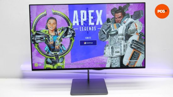 Dough Spectrum One review image showing the monitor running Apex Legend. To the top right, you can see the PCGN logo.