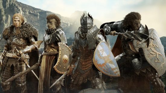 four fighters from dragons dogma 2 wearing different sets of armor