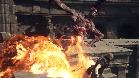 Dragon's Dogma 2 release date: A pustulent drake attacks the Arisen with a burst of flame breath, which may well be a transformed Pawn infected with Dragonsplague.