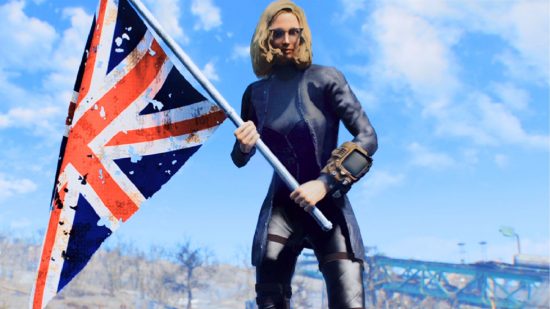 Fallout London Baldur's Gate 3: a woman with a Union Jack flag