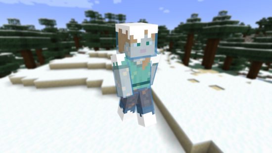 The original Minecraft Alex skin trapped inside a block of ice.
