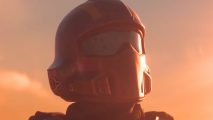 Helldivers 2 Super Credits fix: a super soldier in a black space helmet with a sunset behind him