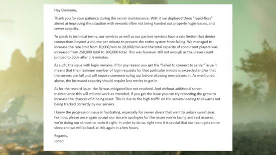 Helldivers 2 server issues: a message from the Helldivers 2 creative director
