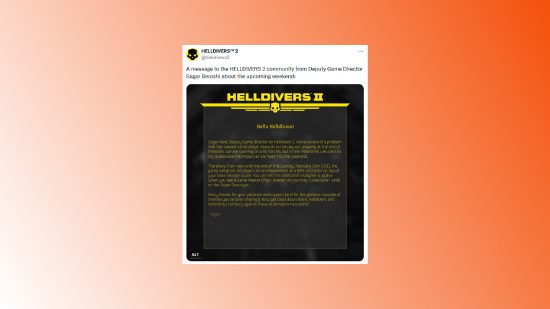  Image of post describing bonus XP event in Helldivers 2.