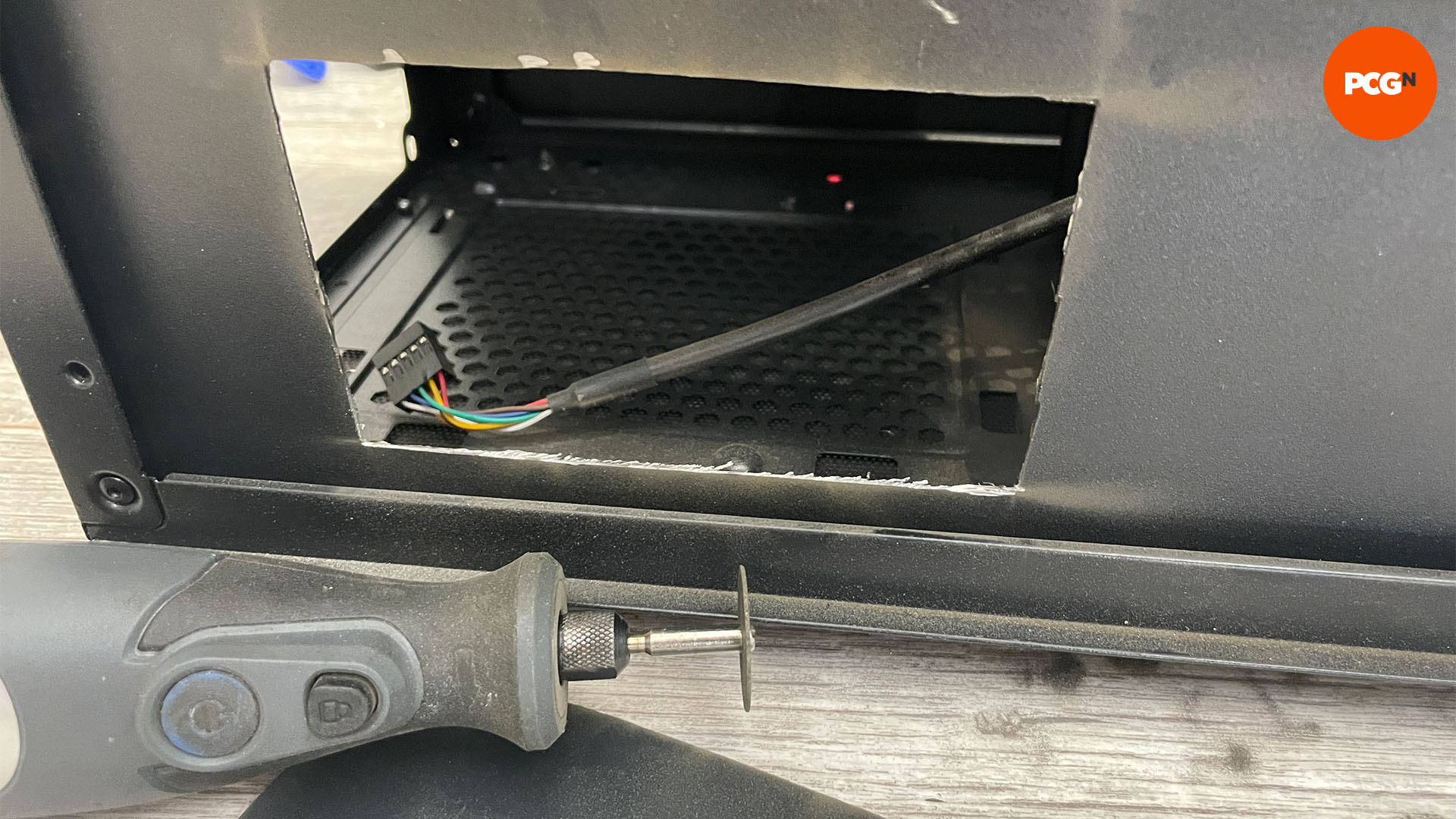 How to fit a screen in your PC case: Dremel PSU cover hole