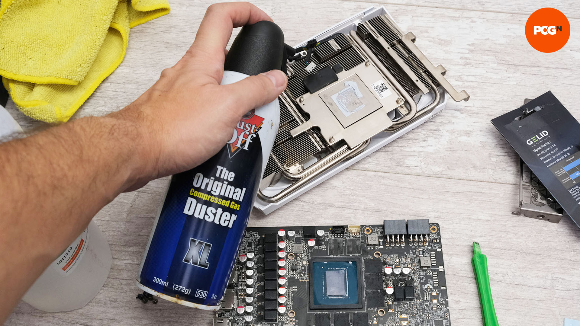 How to lower GPU temp: Clean heatsink with compressed air