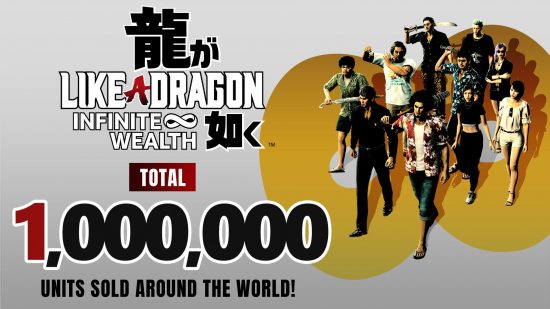 Graphic from SEGA announcing one million sales for Like a Dragon: Infinite Wealth