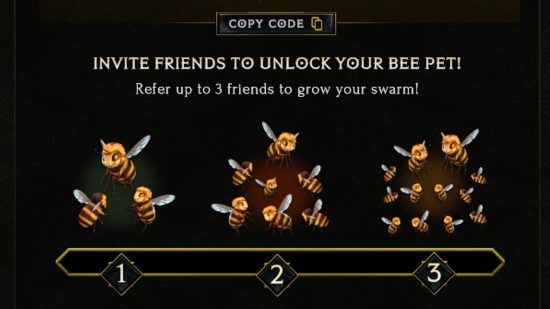 Last Epoch-Bienenhaustiere – Der Schwarm Cartoon-Bienen, der verfügbar ist, um Freunden das Fantasy-ARPG zu empfehlen.