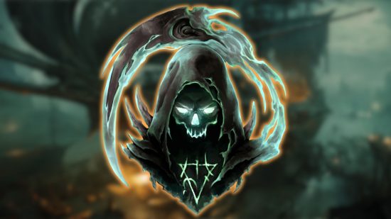 Last Epoch crafting: a class badge of a necromancer is shown against a last epoch ship background