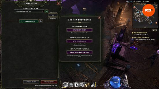 The Last Epoch loot filter import options.
