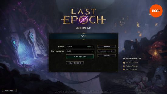 The Last Epoch offline mode is visible from the title screen.