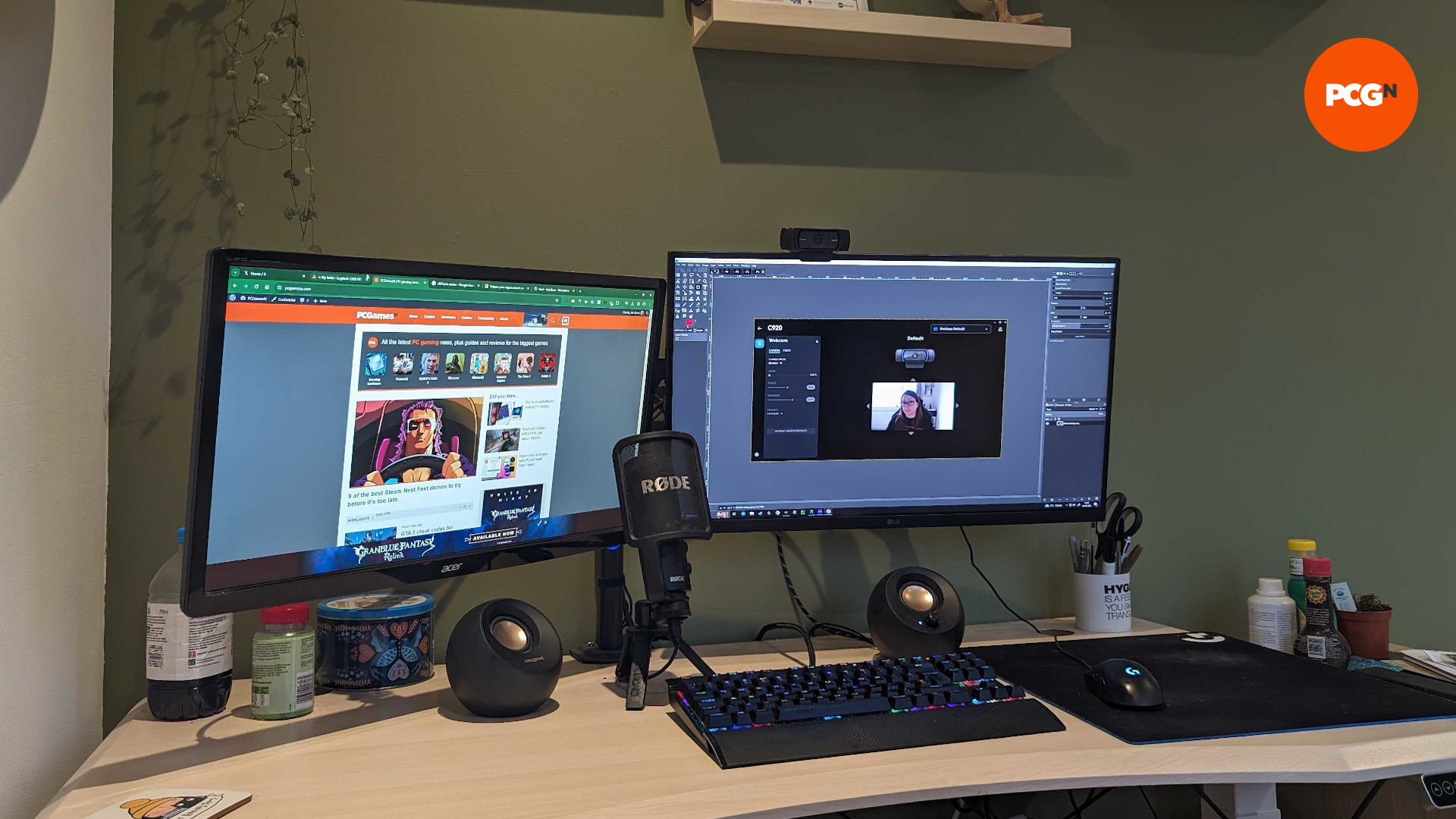 The Logitech C920 HD Pro webcam on a gaming desk setup