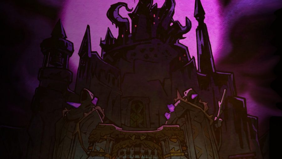 Lost Castle 2 - A twisting, tentacled castle rises up against a purple background.