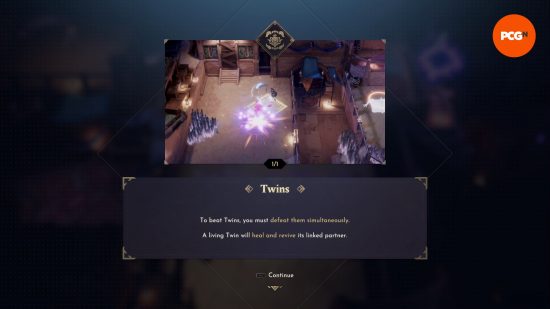 A screen providing information on an enemy type called Twins