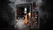 Smoke billows out of a Metro Exodus themed gaming PC