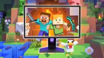 How to download Minecraft: A Minecraft concept image appears on a monitor.