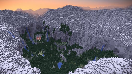 Lynwen, the setting for Minecraft adventure map Rise of the San'Lorai, and its surrounding mountains.