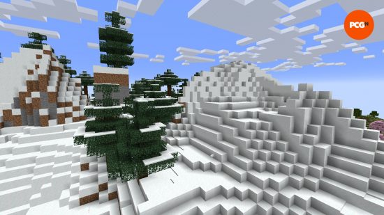 A freezing snow biome in Minecraft, with the Temperature mod.