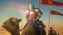 A knight rides on a camel in Myth of Empires