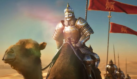 A knight rides on a camel in Myth of Empires