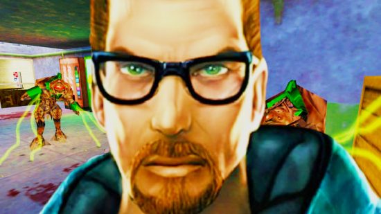 New Half-Life games: A scientist in glasses, Gordon Freeman from Valve FPS game Half-Life