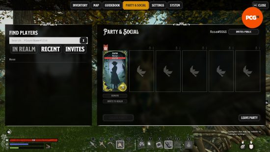 An image of the in-game Nightingale multiplayer menu.