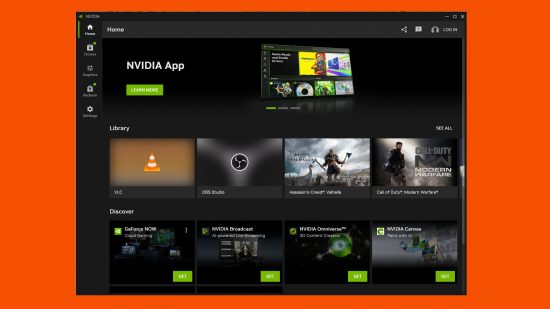 Startseite der NVIDIA-App