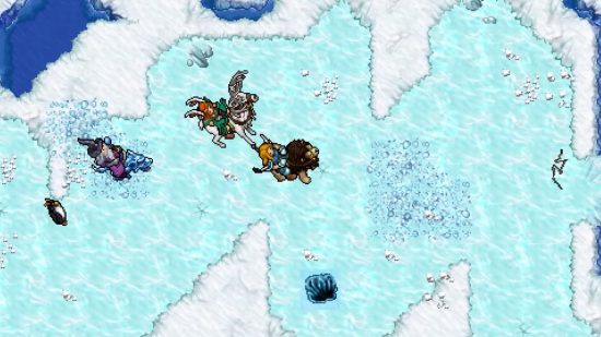 Best online games: Tibia. Image shows adventurers on an icy mountain.
