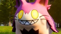 Palworld 1.4.1 patch notes fix Lifmunk Effigy capture rates - A Grintale, a pink and cream cat-like creature with a sharp-toothed grin.