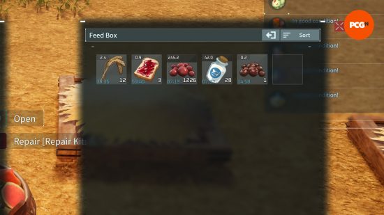 Best Palworld mods, No Food Decay: An inventory screen showing food and the time left until it decays.