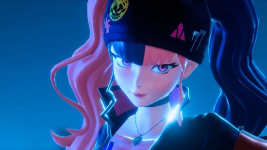 Palworld update apology fixing bug: an anime girl with pink and black hair in a black beanie and jacket