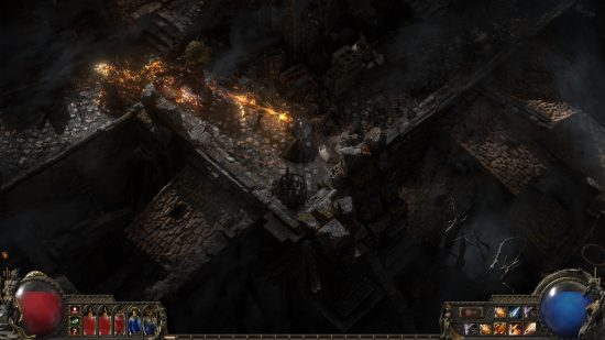 Path of Exile 2 - A Mercenary fires guns at onrushing enemies in this top-down action RPG.