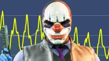 Payday 3 Steam player count: A robber in a clown mask from FPS game Payday 3