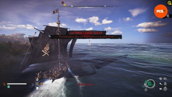 Skull and Bones review: a message warns that a player has stolen a legendary treasure map