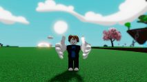 Slap Battles codes: a roblox man with two massive hands.