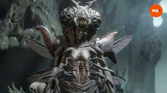 Beelzebub, one of the Solium Infernum Archfiends, has wings and a fly's head, and her chest is open, bearing its own teeth.